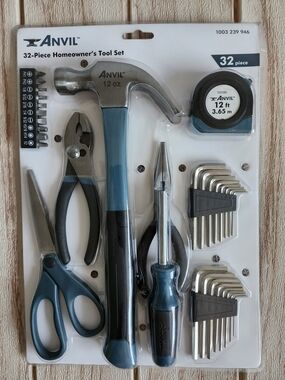 New Anvil 32-Piece Homeowner's Hand Tool Set - Teal & Black